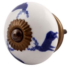 Blue Standing Rein Deer Pattern Ceramic Dresser Knob
