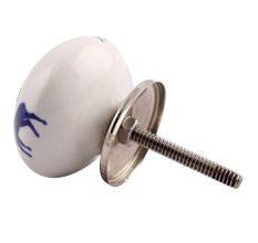 Blue Standing Rein Deer Pattern Ceramic Dresser Knob