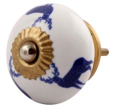 Blue Standing Rein Deer Pattern Ceramic Dresser Knob