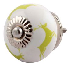 Lime Running Rein Deer Pattern Ceramic Cabinet Knob