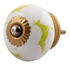 Lime Running Rein Deer Pattern Ceramic Cabinet Knob