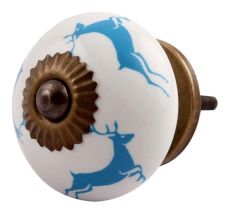 Turquoise Running Rein Deer Pattern Ceramic Dresser Knob Online