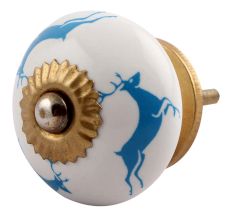 Turquoise Running Rein Deer Pattern Ceramic Dresser Knob Online