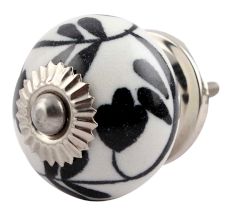 Black Leaf Flower Ceramic Cabinet Knob