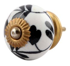 Black Leaf Flower Ceramic Cabinet Knob