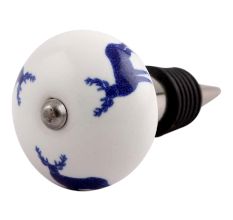 Blue Standing Rein Deer Pattern Ceramic Wine Stopper