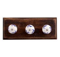 Blue Running Rein Deer Pattern Ceramic Wooden Hooks