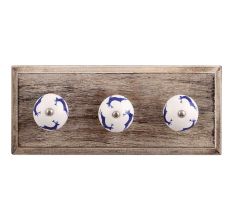 Blue Running Rein Deer Pattern Ceramic Wooden Hooks