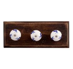 Blue Standing Rein Deer Pattern Ceramic Wooden Hooks