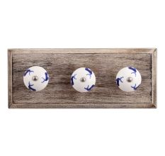 Blue Standing Rein Deer Pattern Ceramic Wooden Hooks