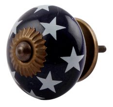 Navy Blue Star Ceramic Cabinet Knob