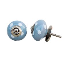 Light Grey White Polka Ceramic Knob