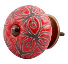 Red Etched Ceramic Floral Dresser Knob Online