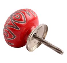 Red Etched Ceramic Floral Dresser Knob Online