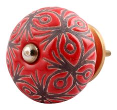 Red Etched Ceramic Floral Dresser Knob Online