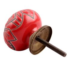 Red Etched Ceramic Floral Cabinet Knob Online