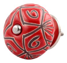 Red Etched Ceramic Floral Cabinet Knob Online