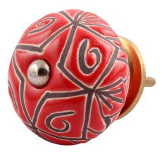 Red Etched Ceramic Floral Cabinet Knob Online