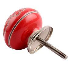 Red Leaf Flower Etched Ceramic Drawer Knob