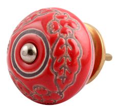 Red Leaf Flower Etched Ceramic Drawer Knob