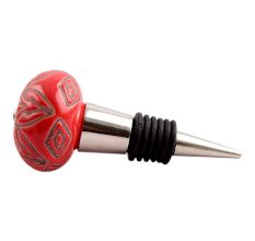 Red Amarylis Floral Etched Ceramic Wine Stopper