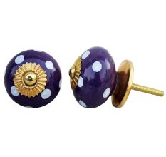 Purple White Dotted Round Knob