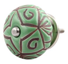 Pea Green Etched Ceramic Floral Cabinet Knob Online