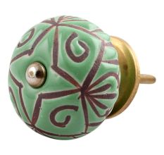 Pea Green Etched Ceramic Floral Cabinet Knob Online