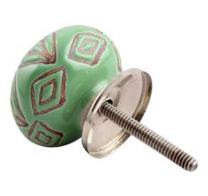 Pea Green Amarylis Floral Etched Ceramic Drawer Knob