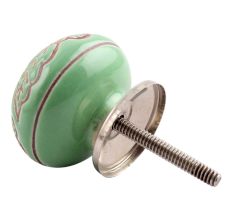 Pea Green Leaf Flower Etched Ceramic Drawer Knob