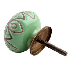Pea Green Etched Ceramic Floral Dresser Knob Online