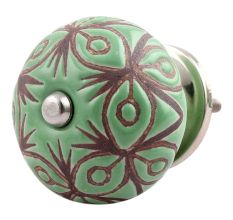 Pea Green Etched Ceramic Floral Dresser Knob Online