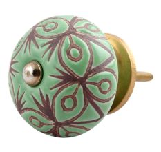 Pea Green Etched Ceramic Floral Dresser Knob Online