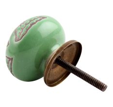 Pea Green Calla Lily Brown Etched Ceramic Cabinet Knob