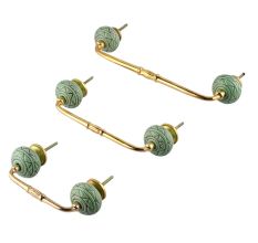 Pea Green Pattern Etched Ceramic Floral Bridge Handle