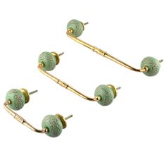 Pea Green Leaf Flower Etched Ceramic Bridge Handle