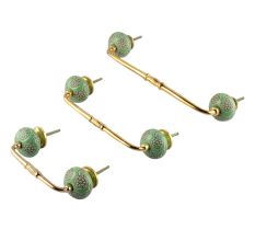 Pea Green Marigold Etched Ceramic Bridge Handle