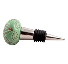 Pea Green Amarylis Etched Ceramic Wine Stopper