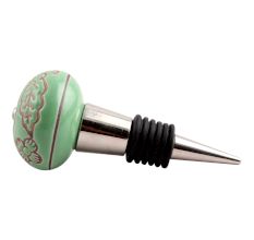 Pea Green Leaf Flower Etched Ceramic Wine Stopper