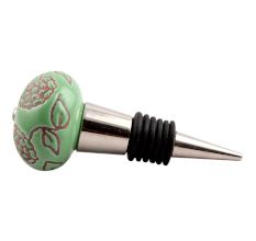 Pea Green Marigold Etched Ceramic Wine Stopper