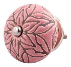 Pink Amarylis Floral Etched Ceramic Drawer Knob