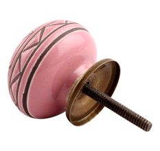 Pink Pattern Etched Ceramic Dresser Knob