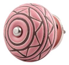 Pink Pattern Etched Ceramic Dresser Knob