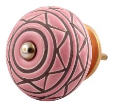 Pink Pattern Etched Ceramic Dresser Knob