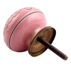 Pink Leaf Flower Etched Ceramic Drawer Knob