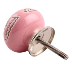 Pink Calla Lily Brown Etched Ceramic Cabinet Knob