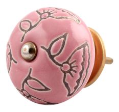 Pink Calla Lily Brown Etched Ceramic Cabinet Knob