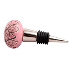 Pink Etched Ceramic Floral Wine Stopper