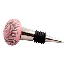 Pink Etched Ceramic Floral Wine Stopper