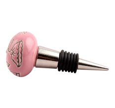 Pink Calla Lily Brown Etched Ceramic Wine Stopper